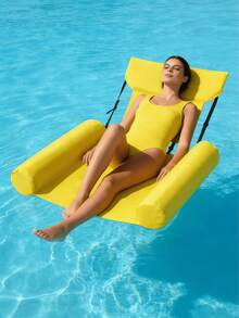1pc Inflatable Floating Chair, Vibrant Colors, Durable Polyester Hammock, With Armrests And Headrest, Suitable For Relaxation At Beach, Lake And Swimming Pool, Inflation Pump Sold Separately - Solid Color Floating Chair - View 1