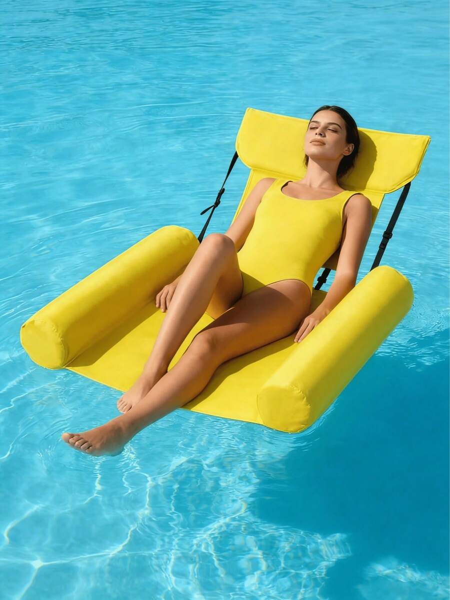 1pc Inflatable Floating Chair, Vibrant Colors, Durable Polyester Hammock, With Armrests And Headrest, Suitable For Relaxation At Beach, Lake And Swimming Pool, Inflation Pump Sold Separately - Solid Color Floating Chair - View 1