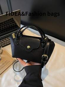 New Fashionable Solid Color Minimalist PU Bucket Bag, Elegant High-End Handbag Suitable For Work, Shopping, Dating, Versatile - Black - View 5