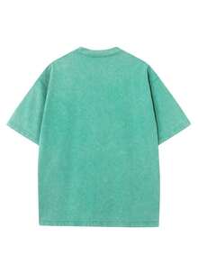Break The SystemMen's Washed Vintage Crewneck T-Shirt, 100% Cotton 180GSM, Godspeed Highway Car Print, Retro Faded Style, American Streetwear, - 綠色 - 查看 3