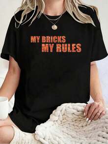 Camiseta Unisex 100% Algodón "Mis Ladrillos, Mis Reglas" para Albañiles, Camiseta de Manga Corta de Verano para Hombre - Negro - Ver 1