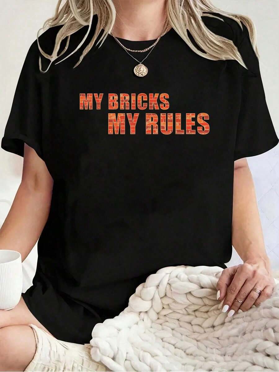 Camiseta Unisex 100% Algodón "Mis Ladrillos, Mis Reglas" para Albañiles, Camiseta de Manga Corta de Verano para Hombre - Negro - Ver 1
