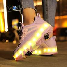 YAOSF品牌LED发光轮滑鞋,高级LED轮滑鞋,升级版,适合儿童和青少年,发光鞋带,可伸缩轮子,滑板鞋,时尚发光休闲运动鞋 - 紫色 - 查看 7
