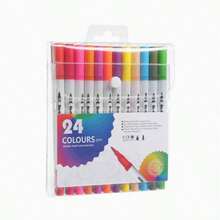 Set nou de pixuri colorate cu două capete, 1/12/24/36 de culori, inclusiv marker pentru acuarelă, cap de pensulă lavabil și pix cu cârlig cu două capete fine - un instrument de desen profesional potrivit pentru pictură, caligrafie, creație artistică și design de fonturi. - Multicolor - Vizualizare 13