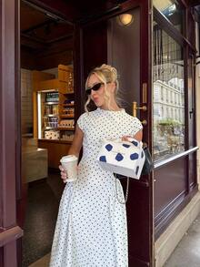 Elegant Floral Print Patchwork Casual Party Dress, Graceful Women Long Dress For Holiday White Summer - 粉色 - 查看 11