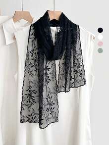 1pc Women's Solid Color Lace Floral Embroidery Scarf, Spring/Summer/Autumn Sunscreen Decorative Headscarf - Multicolor - View 1