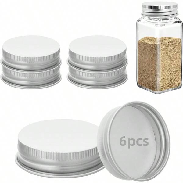 6 Pcs Iron Jar Lids Lids 4 Oz And 6 Oz Square Spice Jars Reusable Can Airtight Spice Storage Canning Lids Nice Sealing Kitchen (Silver)