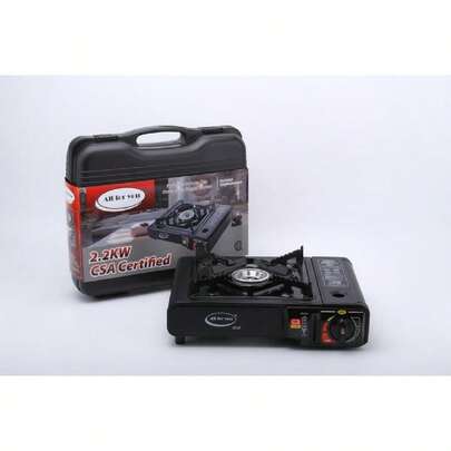 Portable Gas Stove, Single Burner, Black, 2.2KW, CSA Certified, Temperature Control With Indicator Light, Easy To Clean, With Carrying Case