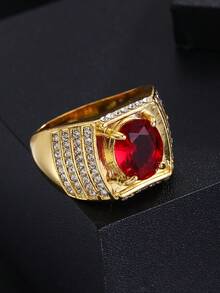 Anillo de boda de lujo para hombres con circonita roja incrustada, joyería de lujo de moda, propuesta de compromiso - Regalo del Día de San Valentín para él, celebración de fiesta - Rojo - Ver 3