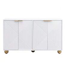 Sideboard With Four Molded Doors, Adjustable Interior Shelves, Metal Handles And Ball-Shaped Legs. - 白色 - 查看 6