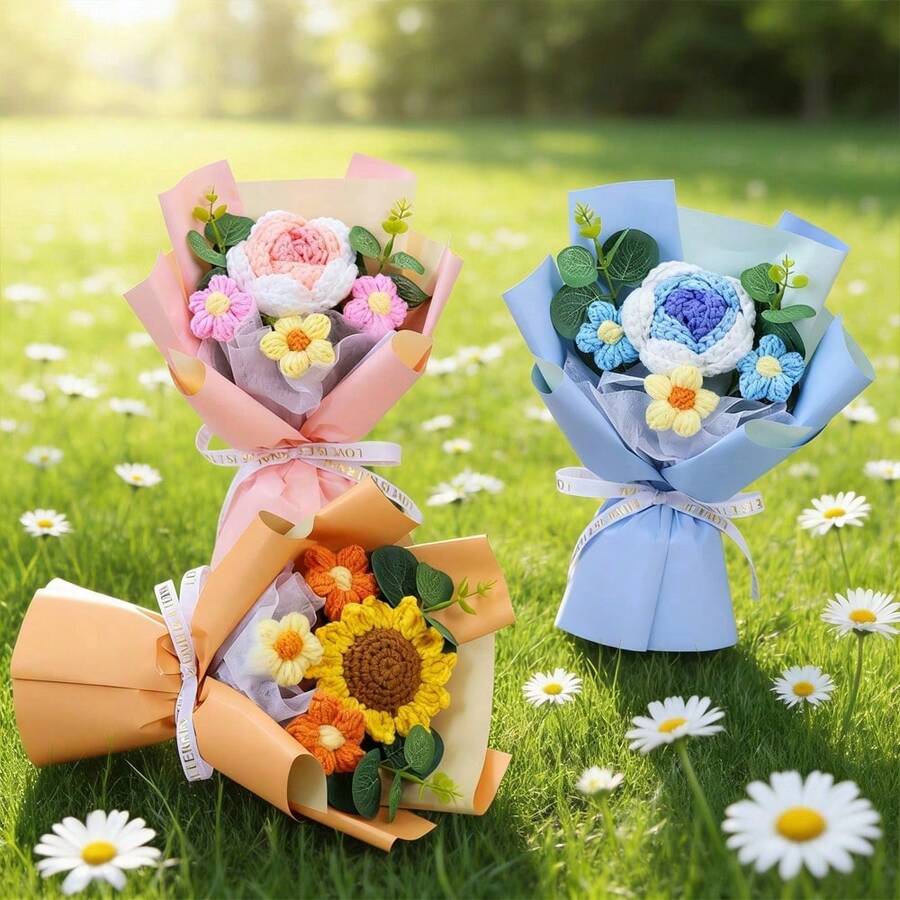 创意花束，手工编织玫瑰向日葵花束，人造玫瑰花束，情人节、圣诞节、婚礼、母亲节、教师节、新年、生日、毕业典礼礼物（含礼盒） - 彩色 - 查看 1