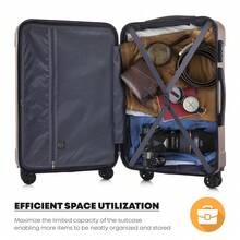 YONSLY 4-Piece Wheeled Suitcase Set With 360° Wheels, Combination Lock, Robust Double Zipper, Mesh Pocket, Soft Rubber Handle, 16/20/24/28 Inch Trolley Suitcase, Hard Shell Carry-On Luggage Set (4-Piece Set, S, M, L & XL) - 香檳色 - 查看 6