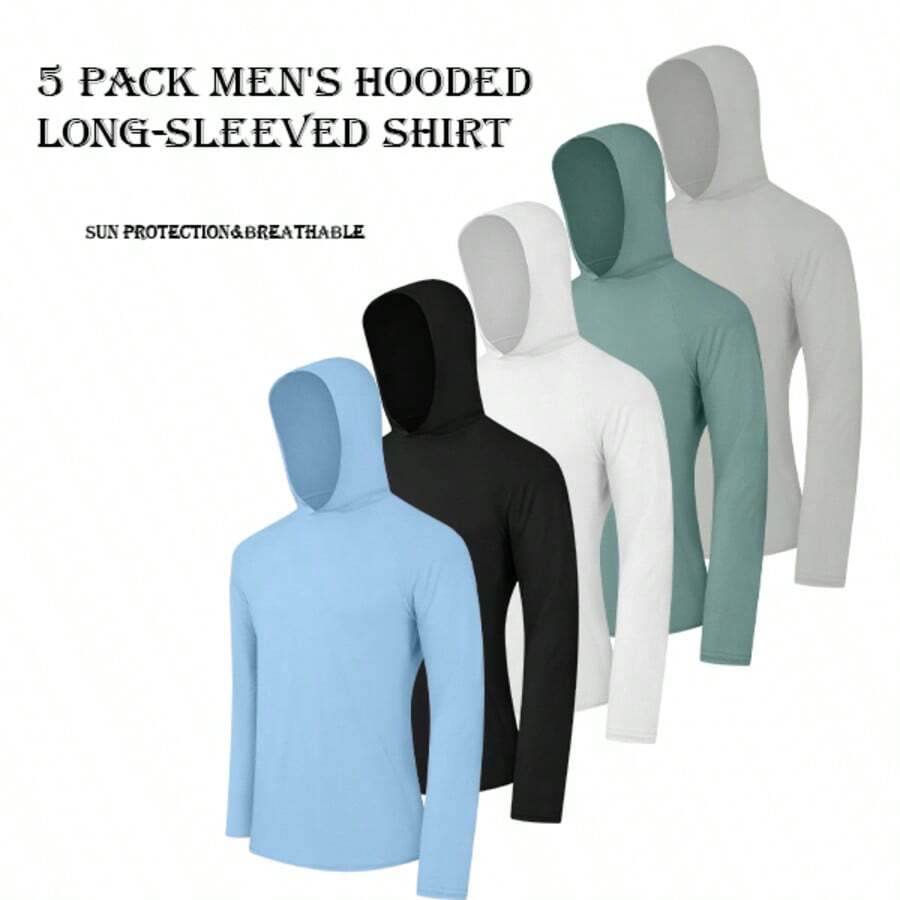 Veldtholos 5 Pcs Men's Athletic Hoodies Long Sleeve Fishing Shirts For Men Shirts Lightweight - 多色2 - 查看 1