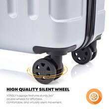 YONSLY 4-Piece Wheeled Suitcase Set With 360° Wheels, Combination Lock, Robust Double Zipper, Mesh Pocket, Soft Rubber Handle, 16/20/24/28 Inch Trolley Suitcase, Hard Shell Carry-On Luggage Set (4-Piece Set, S, M, L & XL) - 銀色 - 查看 4