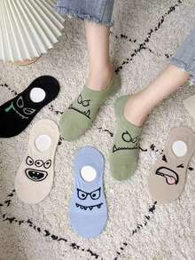5 Pairs Of Socks Cartoon Funny Expressions Boat Socks Women's Spring And Summer Thin Invisible Cute Socks - Multicolor - View 2