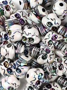 Vintage-Style Skull Acrylic Beads With Straight Holes - Halloween & Easter Themed, Colorful Eye Designs For DIY Jewelry Making, Bracelets, Necklaces & Handmade Gifts, Festive Crafting Beads | Halloween Accessories | Vibrant Bead Colors, Halloween Decorations - View 1