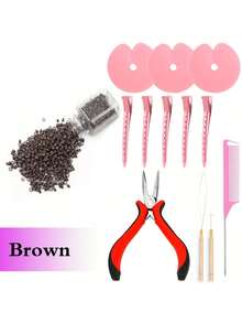 接发套装：包含1把钳子、500个带衬里的微型环、1根针、1个穿线器、1个钩针、1把梳子和5个造型夹。 - 彩色 - 查看 15