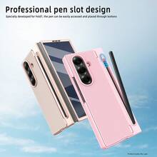 VIETAO 內置筆隱藏式幾何支架噴漆手機殼，適用於 Galaxy Z Fold 6 7 8 Ultra Fold6 Fold7，附鋼化玻璃螢幕保護貼 - 粉色 - 查看 6