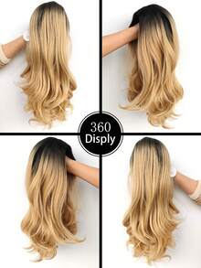 Tóc giả xoăn vàng ombre 22 inch có mái, tóc giả tổng hợp xoăn vàng ombre, kiểu dáng tự nhiên, phù hợp để đội hàng ngày cho phụ nữ. - Tóc vàng ombre - Xem 6