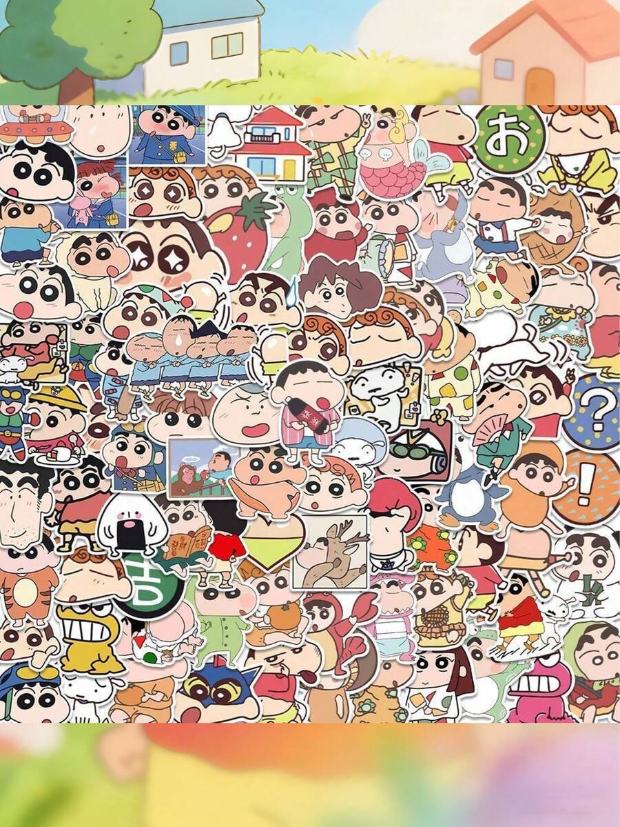 50张可爱有趣的迷你蜡笔小新贴纸 - 卡通自粘贴纸 | 适用于笔记本、手机、卡通爱好者的个性化用品 - 彩色 - 查看 1