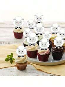 12pcs Eid Al-Adha Paper Sheep Shaped Cupcake Toppers (Non-Electric, No Feathers), Suitable For Islamic Holiday Celebration - Sheep Cake Plugin - View 5