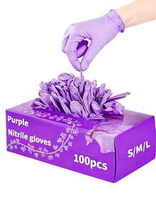 Disposable Purple Nitrile Gloves, Powder-Free, Latex-Free, Waterproof, Suitable For Household Cleaning, Hairdressing, Beauty Salon, Etc. Waterproof, Anti-Static, Latex-Free, Open-Finger Design (Bagged To Prevent Damage) - A - View 1