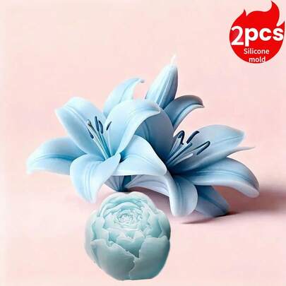 2pcs Lily And Rose Shaped Silicone Molds | Realistic Design, Reusable; Suitable For Handmade Crafts, Wedding Decorations And Various Uses. Applicable For Clay, Resin, Candle, Soap Processing - Ideal For Home Decor, Wedding Celebration, Anniversary, Birthday Party And Mother's Day Gift Making.