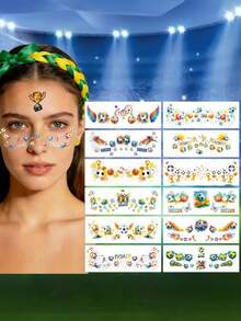 6/12pcs 2026 World Cup Football Cheek Temporary Tattoos, Football Goal Celebration Tattoo Stickers, Variety Of Designs - Multicolor - View 1