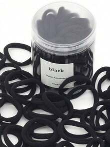 50pcs Black Simple Plain Color Elastic Hair Tie, 50pcs Summer Daily Black Elastic Hair Accessory For Women, Minimalist Ponytail Holder, Hairstyles Ideas, Rubber Band, Hair Accessories Set - 50PCS Black - View 13