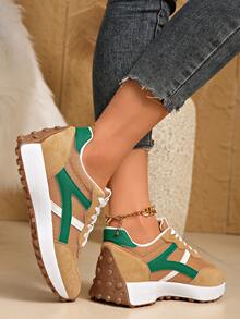 Giày thể thao chạy bộ nhẹ dành cho nữ - Buộc dây, đế bằng đa năng, chất liệu vải thoáng khí và giả da. - màu nâu - Xem 3