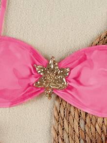 Hàng mới về: Bộ bikini hai mảnh in hoa gồm dây đeo vai và chân váy ngắn, kiểu dáng thanh lịch, thoải mái, gợi cảm, thích hợp cho kỳ nghỉ biển, hẹn hò, dự tiệc, màu hồng. - Hồng - Xem 4