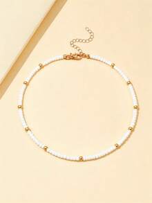 1pc Women's Fashion Versatile Minimalist Rice Bead Circle Necklace, Luxury Niche Choker Clavicle Chain Necklace - Multicolor - View 7