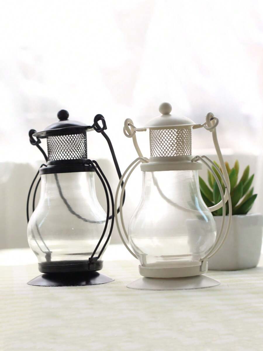 1pc Iron Candle Holder With Glass Cover, Small Horse Lamp Crafts, Creative Kerosene Lamp, Versatile Use - Multicolor - View 1