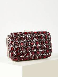 REMANLAND 闪亮优雅的盒形手拿包，时尚手提包，酒红色水钻链条单肩包，适合女性出席派对、婚礼、晚宴、宴会等场合，是送给女性的理想礼物，也是派对、婚礼、舞会、晚宴的完美之选。 - 酒紅色 - 查看 3