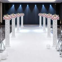 8 Pcs Flower Columns, 120cm/47.24 Inch Tall Carved Hollow-Out Wedding Basket Set, Auspicious Cloud Pattern, Flower Displays, Wedding Decorations, Birthday Parties - White - View 8