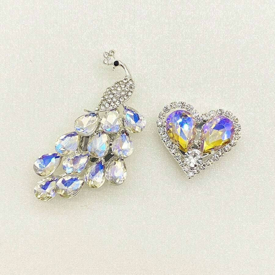 1pc Crystal Button Cover, Fashion Shirt Cuff Decor Button, DIY Coat & Shirt Decoration - Heart-shaped Rhinestone Clasp - View 1