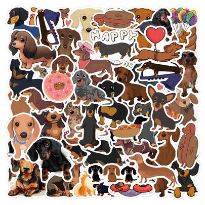 60pcs/Set Dachshund Stickers, Cartoon Dog Stickers, Decorative Stickers With Inspirational Quotes, Vibrant Colors, Suitable For Water Bottles, Skateboards, Notebooks, Scrapbooks And Party Supplies, Graffiti Style, Durable And Fun Stickers