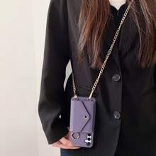 1pc Elegant Litchi Grain PU Leather Flip Cover Wallet Phone Case With Card Slots, Crossbody Strap, Ring Holder & Mirror, Compatible With Samsung Galaxy S26, S25 Edge, S24, S23, S22, S21, S20 FE, Note 20 Ultra, A17, A16, A15, A07, A52, A53, A54, A25 5G - Purple - View 8