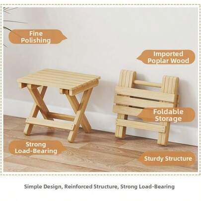 1 chiếc ghế gấp di động bằng gỗ nguyên khối, nhỏ gọn, thích hợp cho gia đình, ngoài trời, cắm trại, du lịch, leo núi, dã ngoại, bãi biển, dễ dàng mang theo và cất giữ.