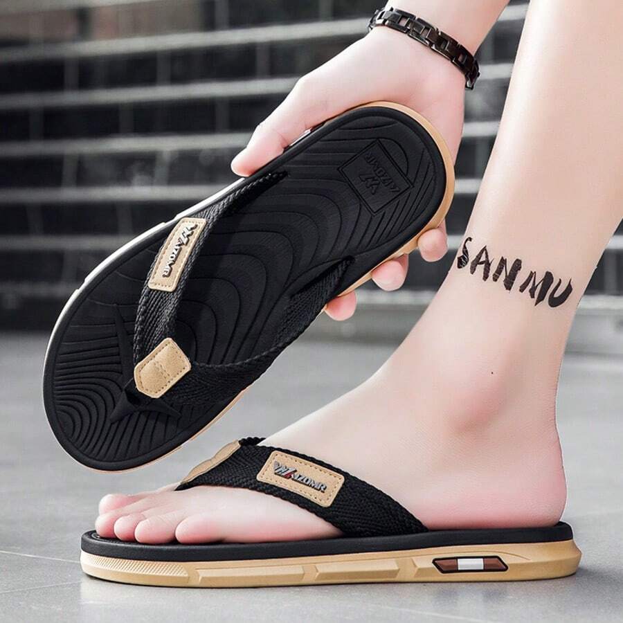 Sandal Jepit Klasik Warna Polos, Sol Bertekstur Anti Selip, Sandal Slip-On Nyaman untuk Pemakaian Sehari-hari, Tahan Lama & Tidak Mudah Berubah Bentuk - Hitam - View 1