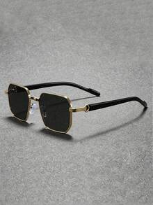 1 Pair Of Small Square Frame Black Fashion Glasses, Alloy Material, Anti-Ultraviolet, Retro Y2K Style Fashion Glasses, Textured Temple Legs, Perfect For Street Photography - Multicolor - View 7