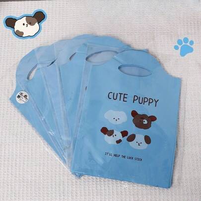 50pcs Light Blue 25*35cm Cute Puppy Pattern Tote Bags, Puppy Print Girly Shopping Bags, Gifts & Souvenirs, Daily Storage Portable Bags, Adorable Pet Style Versatile Packaging Supplies