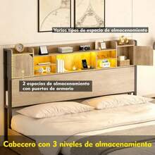 Cabecera De Cama Full Con Luces Led Y Salidas 140*15*109cm,Almacenamiento 3 Niveles + diseño multifuncional,Ideal para Dormitorios - Negro - Ver 3