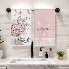 2/4条装樱花印花厨房毛巾，粉色樱花图案厨房毛巾，洗碗布，柔软吸水，厨房装饰，送给邻居/妈妈/生日的礼物，送给朋友的乔迁礼物，厨房配件，家居用品 - 粉色 - 查看 4