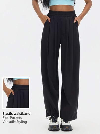 Leorrey 1件装 女士时尚直筒弹力腰抽绳双口袋宽松舒适运动裤