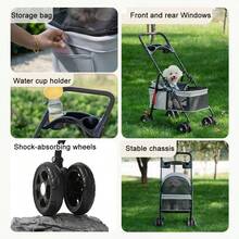 Premium Pet Stroller for Small Dogs and Cats - Luxury 4-Wheel Design, Ventilated Canopy, Ergonomic Handle & Storage Basket, Adjustable Pet Walker,Stroller for Pets Small-Medium Dog And Carrier - Lightweight And Foldable Extractable Transporter with Brake - Gris Claro - Ver 8