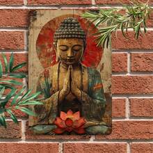 1 pieza Decoración de pared de metal vintage de Buda - Placa de hierro de 8x12 pulgadas con loto, decoración de meditación pacífica para el hogar, oficina, club y cafetería, fácil de instalar, decoración del hogar zen - Multicolor - Ver 7