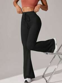 High Waist Flare Pants, Butt Lifting Seamless Yoga Pants, Wide Leg Trousers For Women Spring Black - Black - View 1