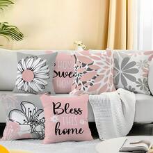 MEMNUN 6 buc. fețe de pernă moderne minimaliste gri și roz cu imprimeu floral geometric cu margarete [fără inserție de pernă], 45*45 cm / 50*50 cm / 40*40 cm, [imprimare pe o singură față] Home Sweet Home & Bless This Home Quotes, decor modern pentru casă, huse de pernă din poliester pentru canapea, pat, sufragerie, dormitor, mașină, birou, hotel, potrivite pentru toate anotimpurile, cadou perfect pentru familie și prieteni. - Multicolor - Vizualizare 7