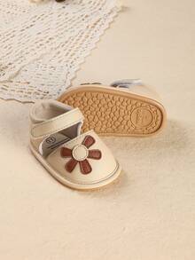 0-12 Months Infant Shoes, Autumn/Spring Girls Minimalist Leather Shoes, Durable Anti-Slip Cute Soft Bottom Toddler Shoes - Apricot - View 1